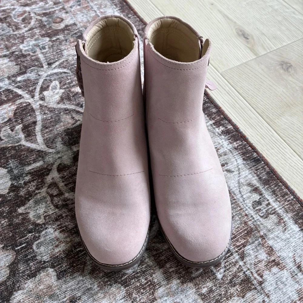 Spenco Ivy Pale Pink Suede Ankle Booties Side Zip Womens 8.5 B Orthotic Support